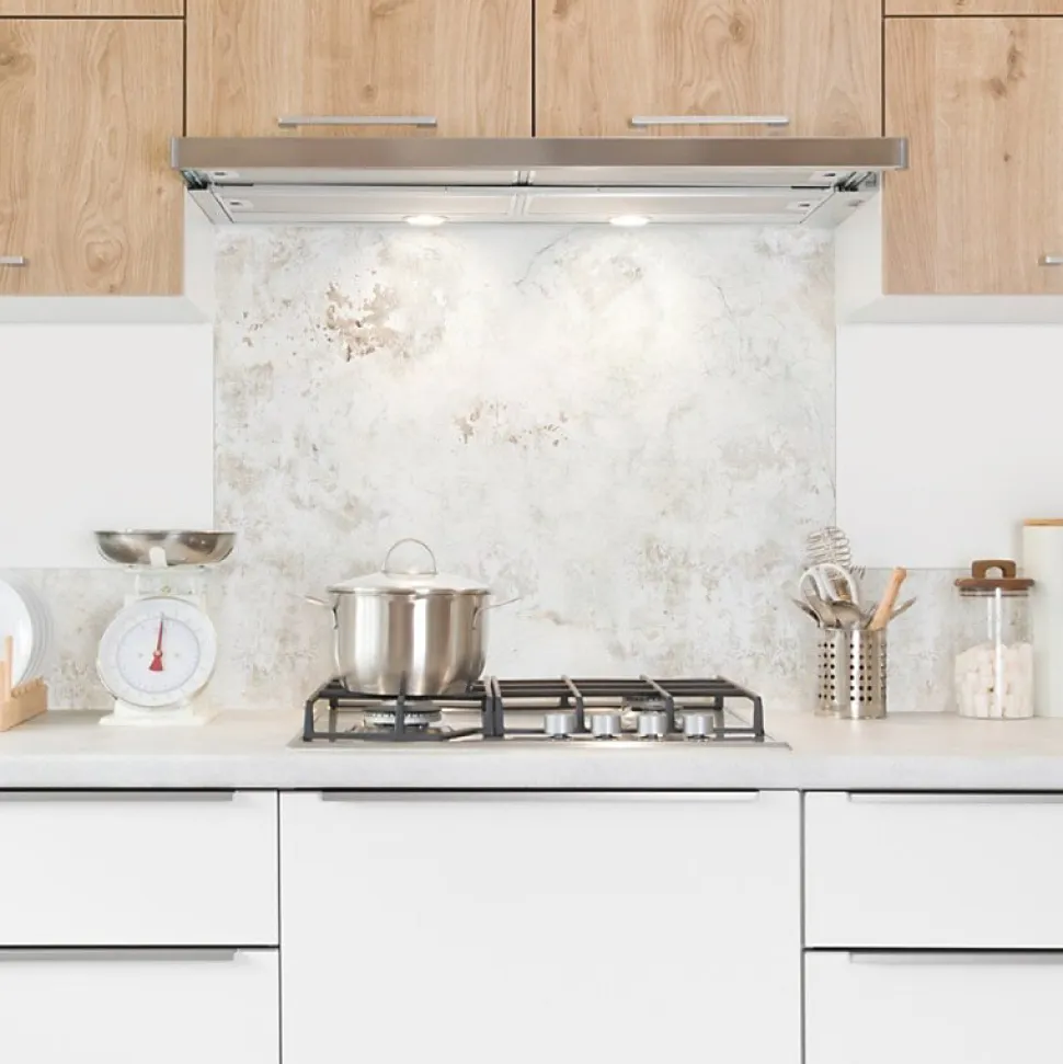 Crédence cuisine en aluminium - effet béton vieilli beige - 300x20 cm (en 3 bandeaux)