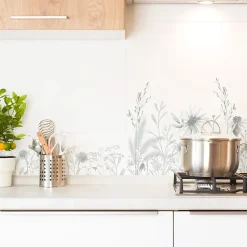 Crédence cuisine en aluminium - motif floral vert - 300x20 cm (en 3 bandeaux)