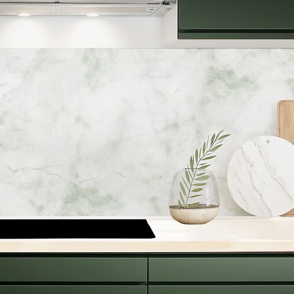 Crédence cuisine en aluminium - effet marbre vert - 240x50 cm (en 2 bandeaux)