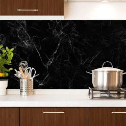 Crédence cuisine en aluminium - effet marbre noir - 240x50 cm (en 2 bandeaux)