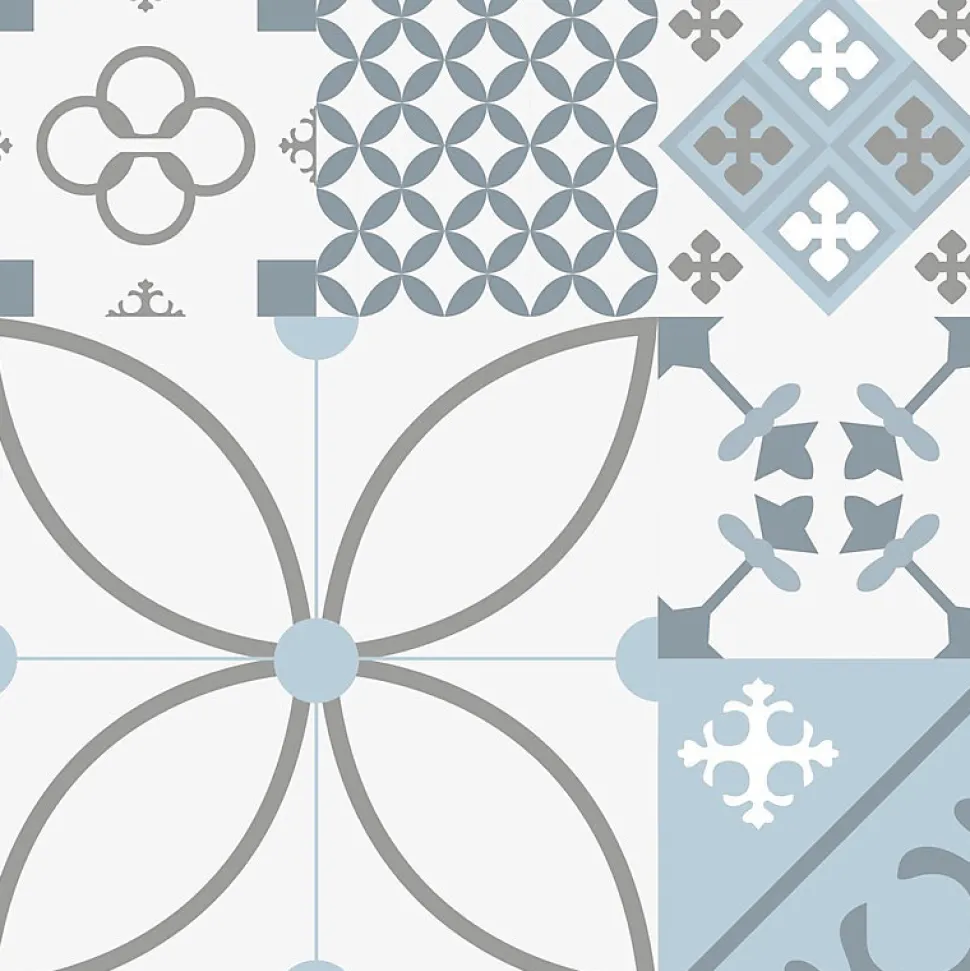 Crédence cuisine en aluminium - effet carreaux de ciment bleu - 200x20 cm (en 2 bandeaux)