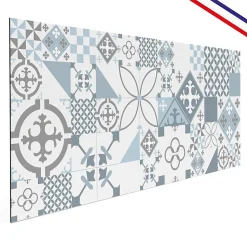 Crédence cuisine en aluminium - effet carreaux de ciment bleu - 200x20 cm (en 2 bandeaux)
