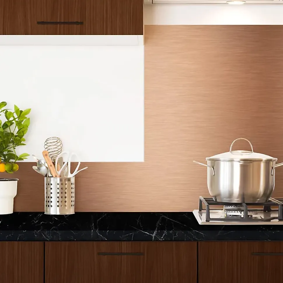 Crédence cuisine en aluminium - effet industriel cuivre - 300x20 cm (en 3 bandeaux)