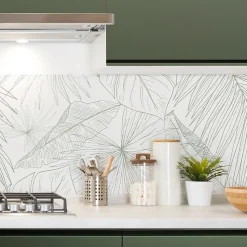 Crédence cuisine en aluminium - floral vert - 240x50 cm (en 2 bandeaux)