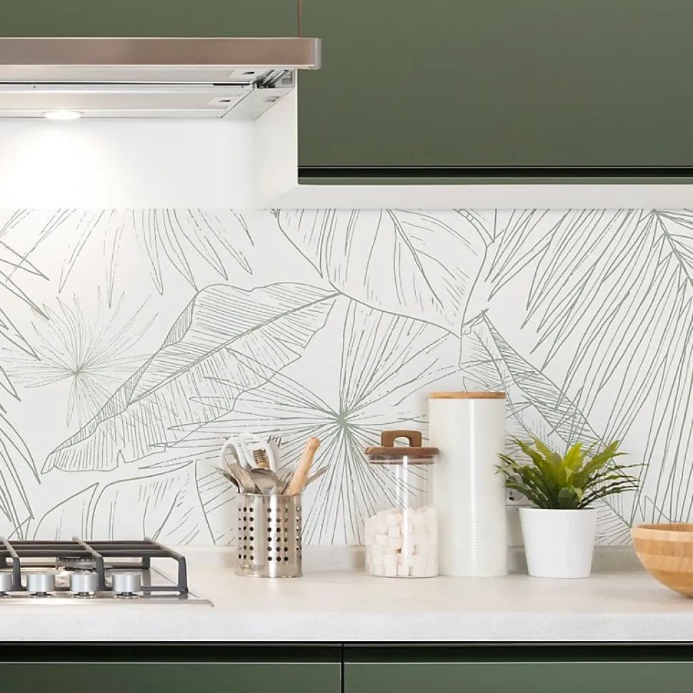 Crédence cuisine en aluminium - floral vert - 240x50 cm (en 2 bandeaux)