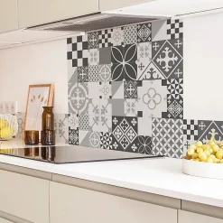 Crédence cuisine en aluminium - effet carreaux de ciment gris - 300x20 cm (en 3 bandeaux)