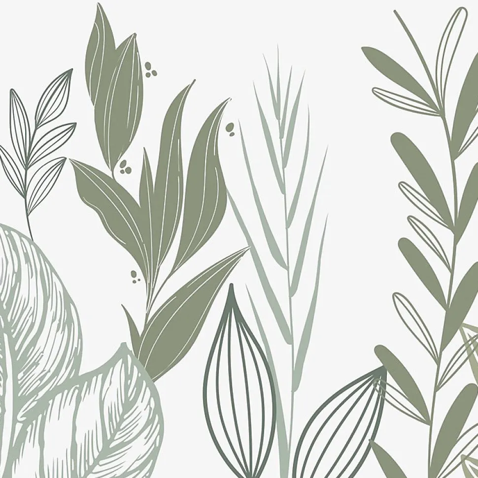 Crédence cuisine en aluminium - floral vert sauge - 300x20 cm (en 3 bandeaux)