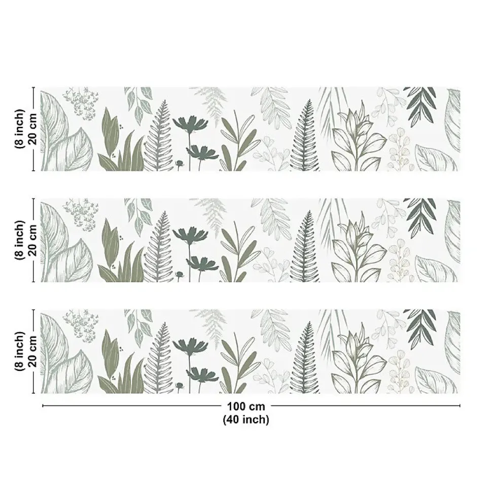 Crédence cuisine en aluminium - floral vert sauge - 300x20 cm (en 3 bandeaux)