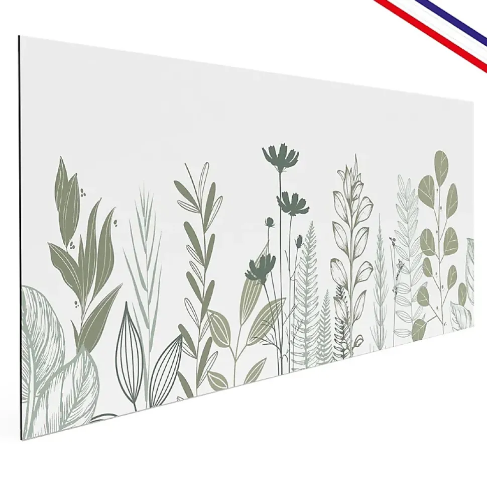 Crédence cuisine en aluminium - floral vert sauge - 300x20 cm (en 3 bandeaux)