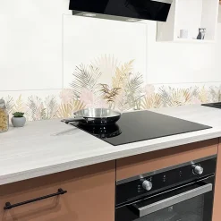 Crédence cuisine en aluminium - floral beige et blanc - 200x20 cm (en 2 bandeaux)