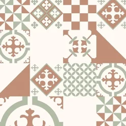 Crédence cuisine en aluminium - effet carreaux de ciment vert terracotta - 240x50 cm (en 2 bandeaux)