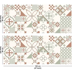 Crédence cuisine en aluminium - effet carreaux de ciment vert terracotta - 240x50 cm (en 2 bandeaux)