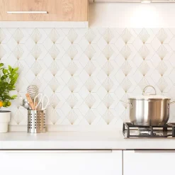 Crédence cuisine en aluminium - art déco blanc 240x50 cm (en 2 bandeaux)