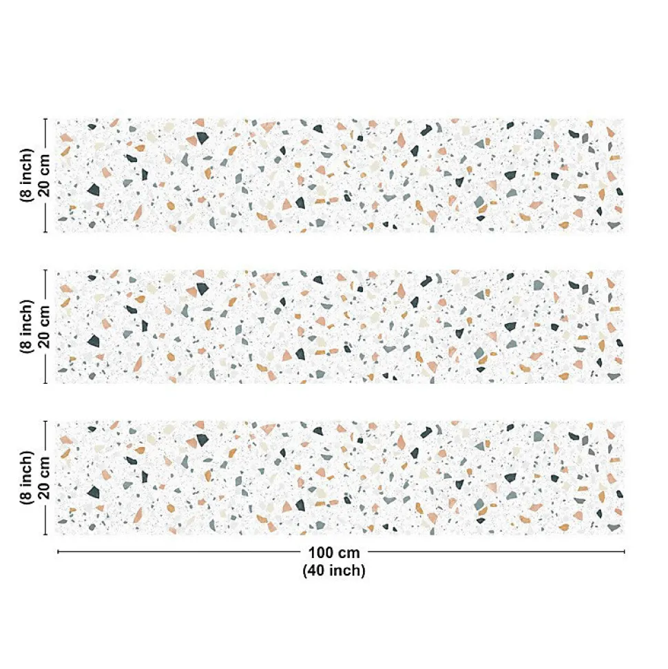 Crédence cuisine en aluminium - motif terrazzo blanc - 300x20 cm (en 3 bandeaux)