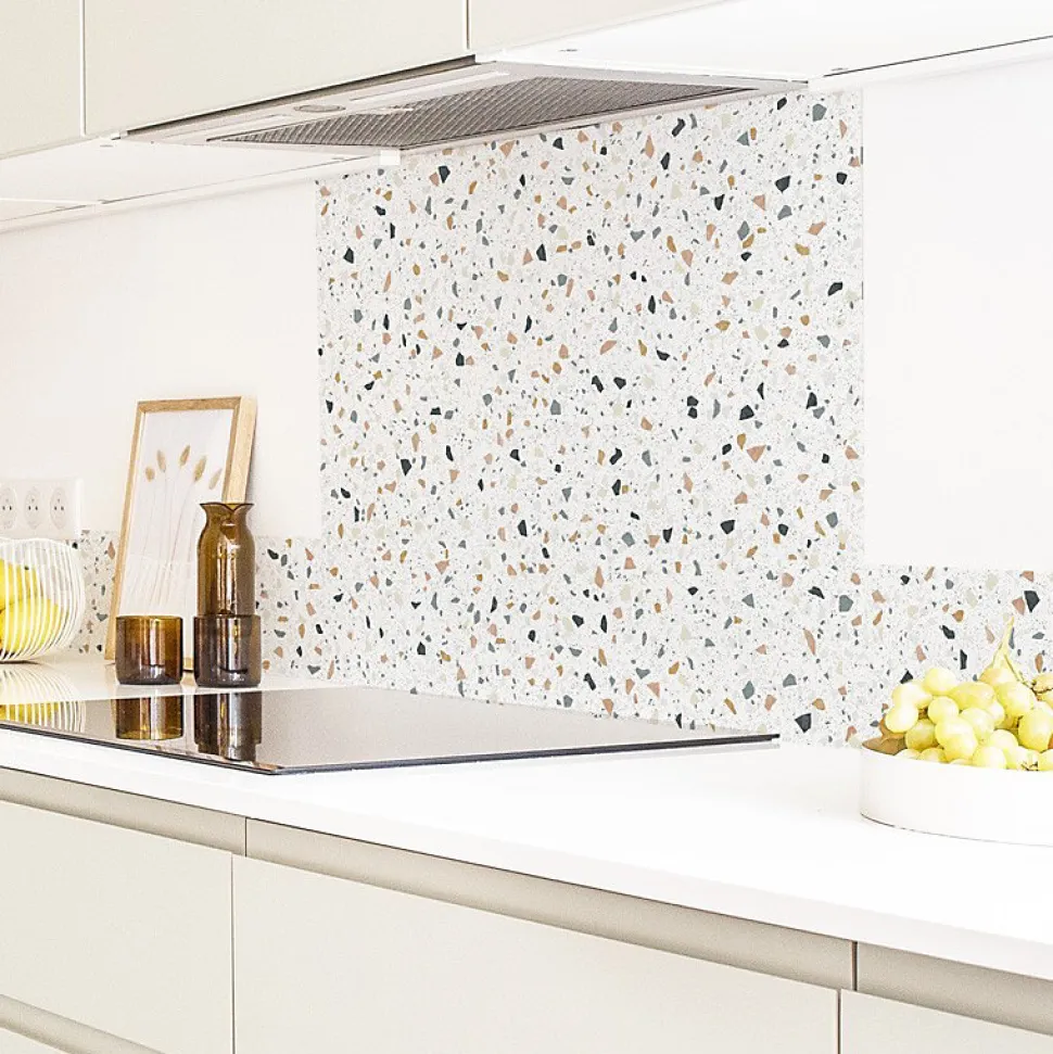 Crédence cuisine en aluminium - motif terrazzo blanc - 300x20 cm (en 3 bandeaux)
