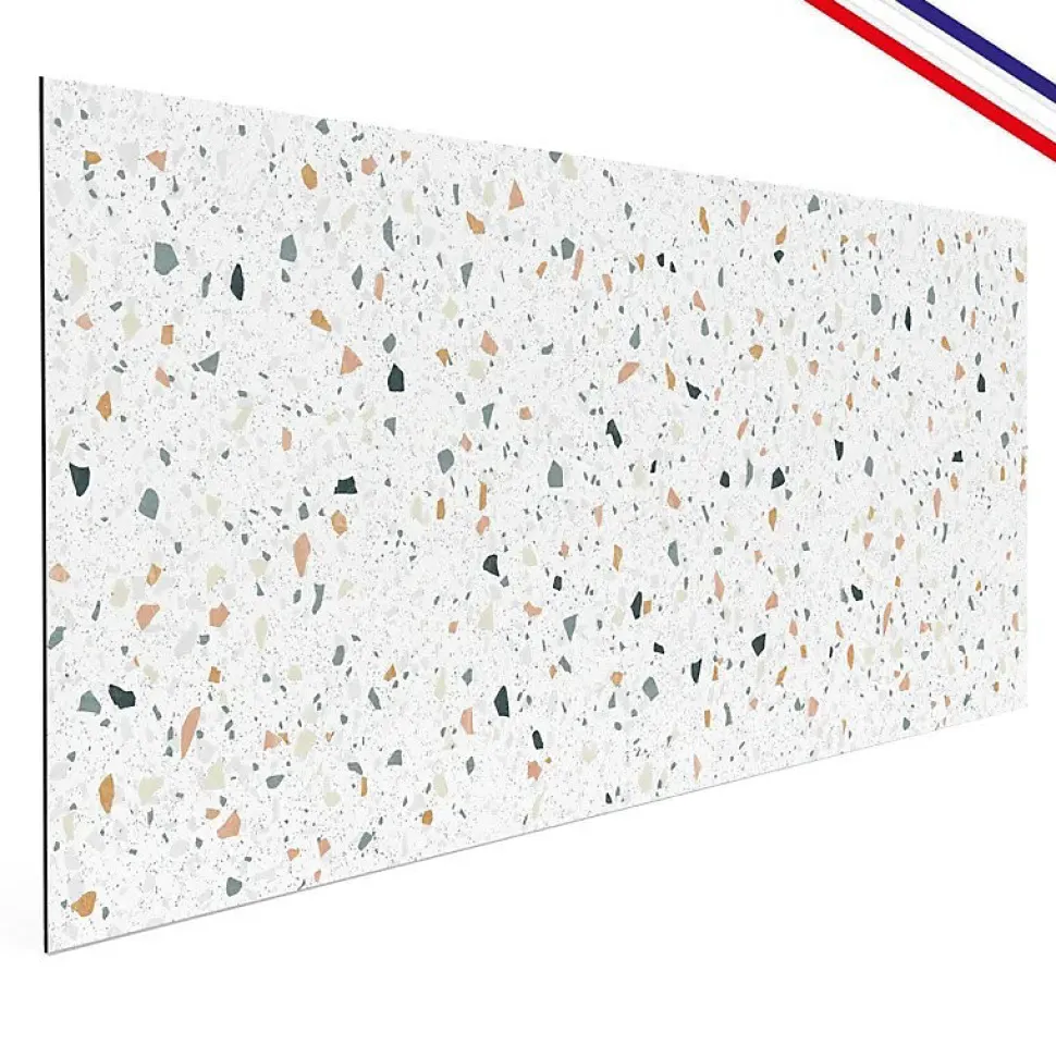 Crédence cuisine en aluminium - motif terrazzo blanc - 300x20 cm (en 3 bandeaux)