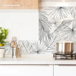 Crédence cuisine en aluminium - floral noir - 300x20 cm (en 3 bandeaux)