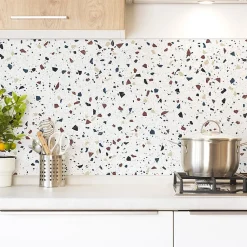 Crédence cuisine en aluminium - motif terrazzo blanc - 240x50 cm (en 2 bandeaux)