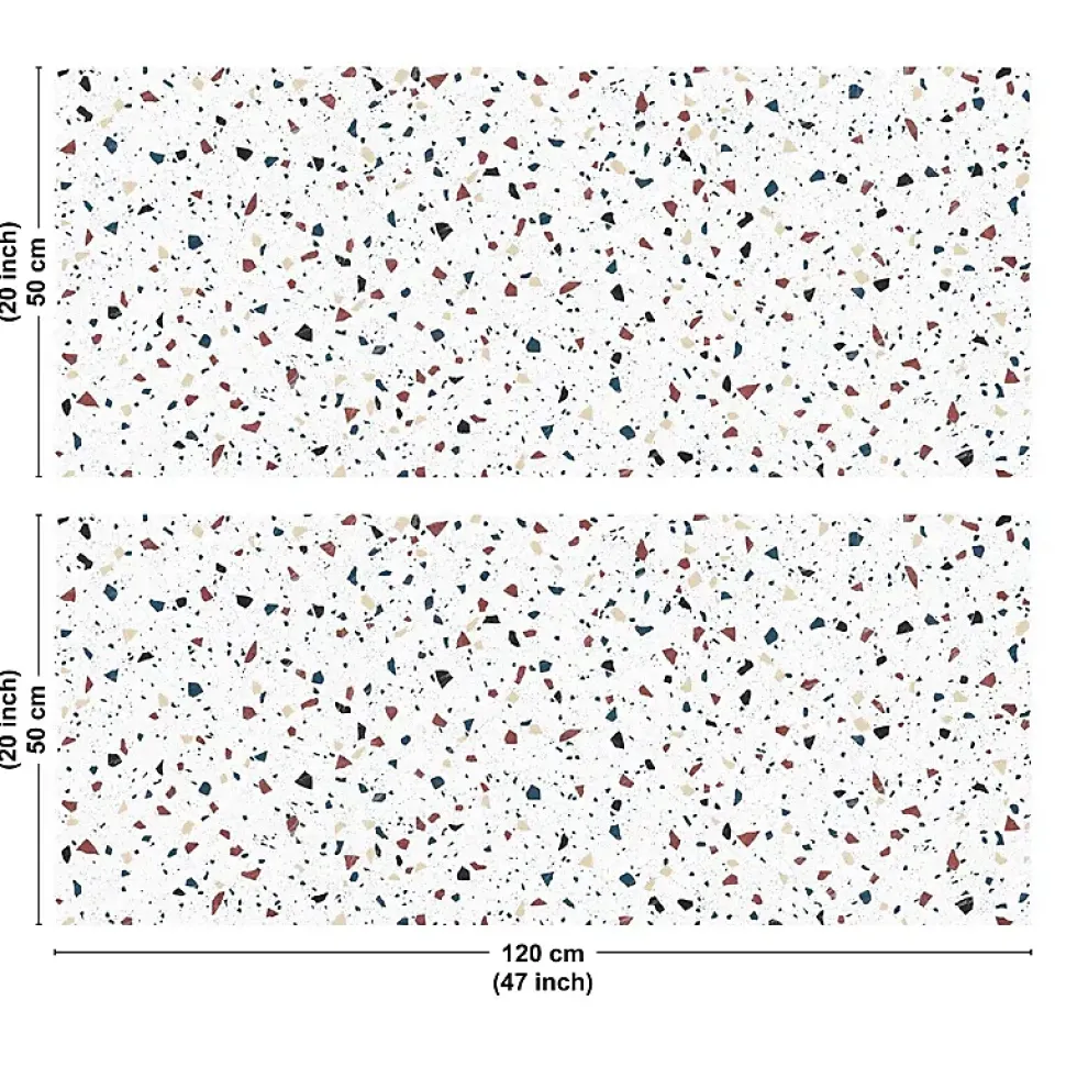 Crédence cuisine en aluminium - motif terrazzo blanc - 240x50 cm (en 2 bandeaux)
