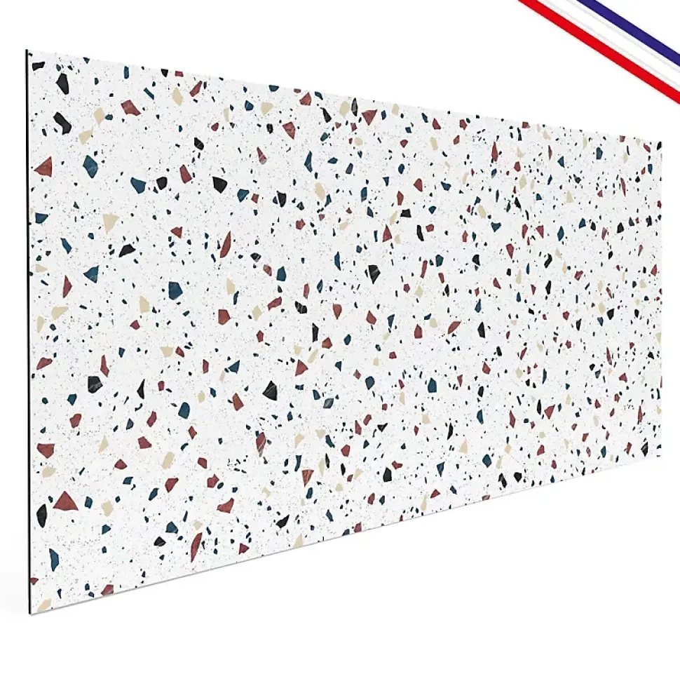 Crédence cuisine en aluminium - motif terrazzo blanc - 240x50 cm (en 2 bandeaux)