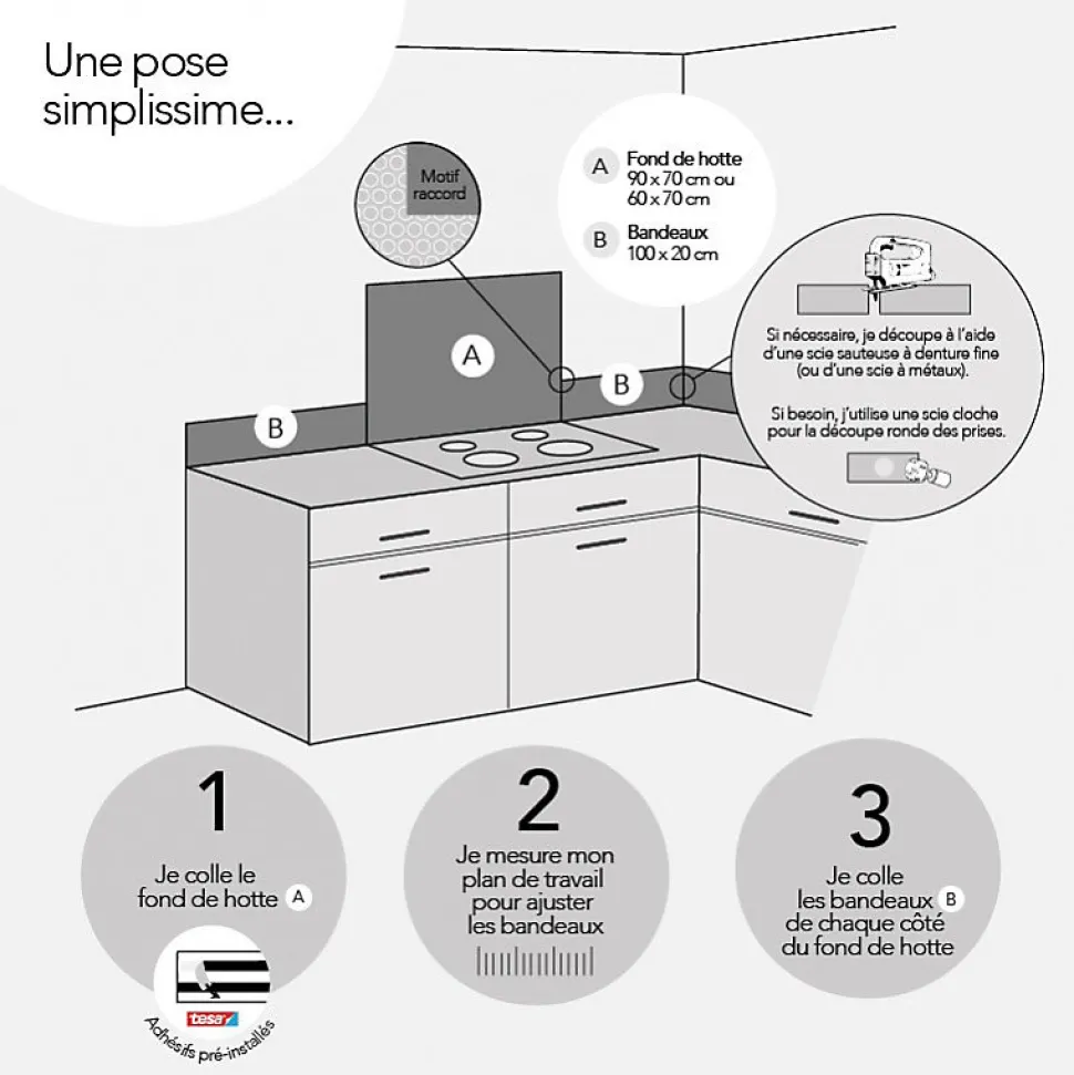 Crédence cuisine en aluminium - floral noir - 200x20 cm (en 2 bandeaux)