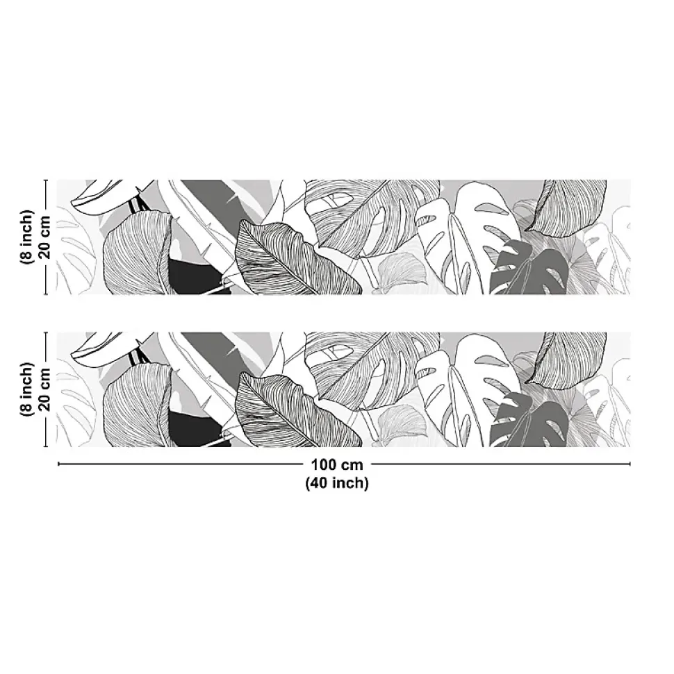 Crédence cuisine en aluminium - floral noir - 200x20 cm (en 2 bandeaux)