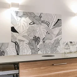 Crédence cuisine en aluminium - floral noir - 200x20 cm (en 2 bandeaux)