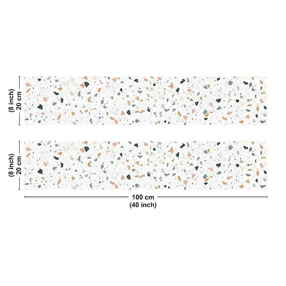 Crédence cuisine en aluminium effet terrazzo blanc - 200x20 cm (en 2 bandeaux)