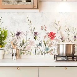 Crédence cuisine en aluminium - motif floral marron - 240x50 cm (en 2 bandeaux)