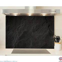 Crédence cuisine fond de hotte Ardoise noir 2 - Verre trempé - L 70 cm x H 60 cm - MaCrédenceDéco