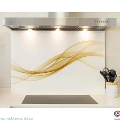 Crédence cuisine fond de hotte Courbe dorée - Alu composite - L 60 cm x H 45 cm - MaCrédenceDéco