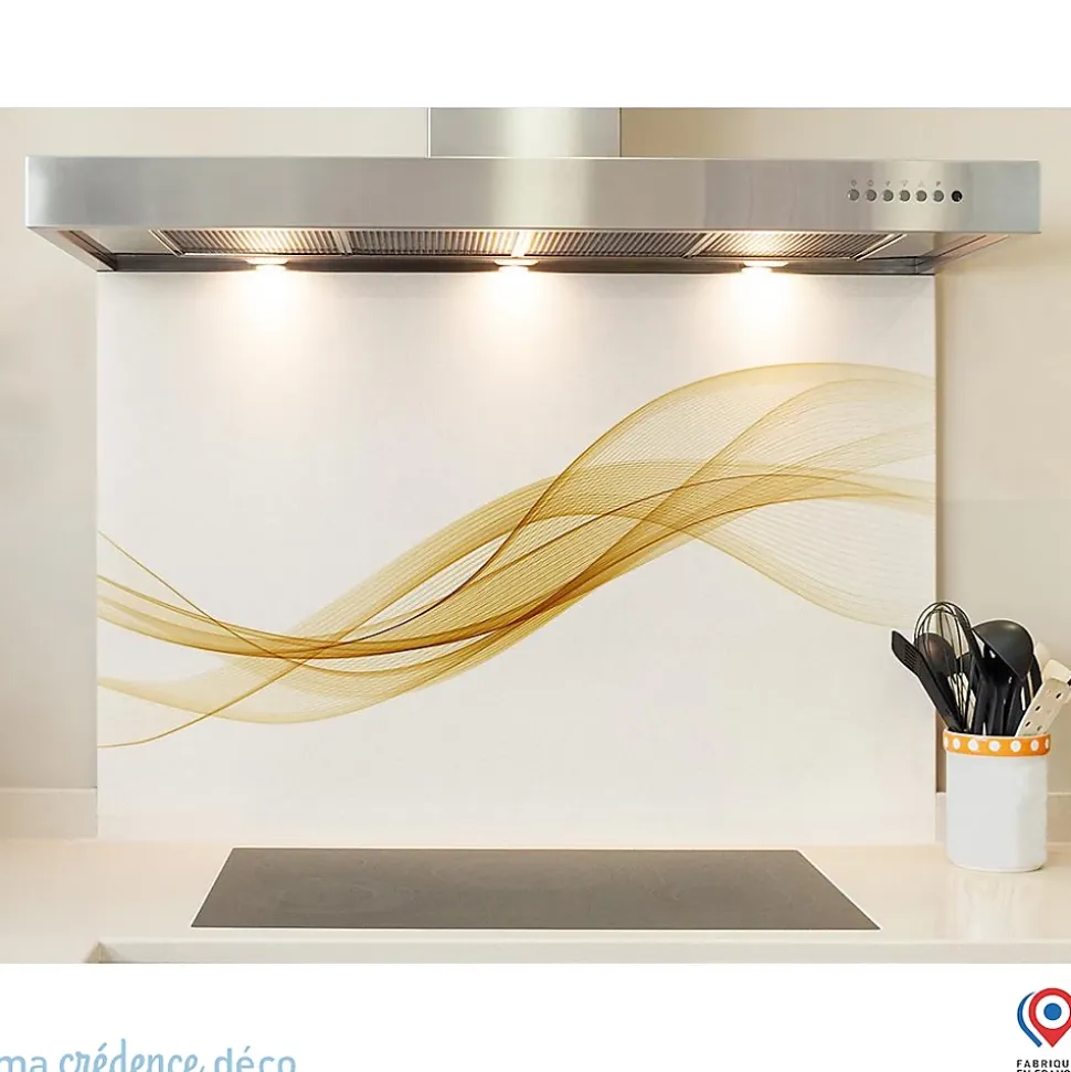 Crédence cuisine fond de hotte Courbe dorée - Alu composite - L 60 cm x H 45 cm - MaCrédenceDéco