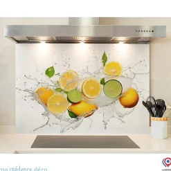 Crédence cuisine fond de hotte Bain de citrons 3 - Verre trempé - L 90 cm x H 50 cm - MaCrédenceDéco