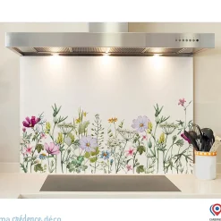 Crédence cuisine fond de hotte Dessin fleurs et aquarelle 2 - Alu composite - L 90 cm x H 50 cm - MaCrédenceDéco