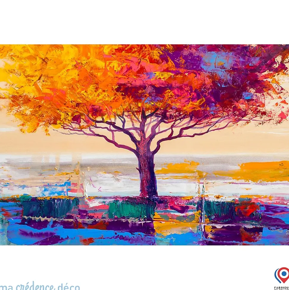 Crédence cuisine fond de hotte Arbre coloré - Verre trempé - L 90 cm x H 60 cm - MaCrédenceDéco