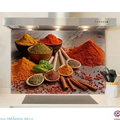 Crédence cuisine fond de hotte Epices colorées - Verre trempé - L 90 cm x H 70 cm - MaCrédenceDéco