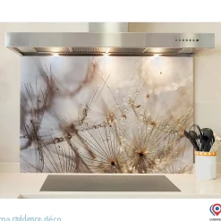 Crédence cuisine fond de hotte Pissenlits abstraits - Verre trempé - L 60 cm x H 45 cm - MaCrédenceDéco