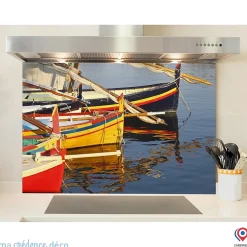 Crédence cuisine fond de hotte Pyrénées-Orientales, port de collioure - L Verre trempé x H 60 cm - MaCrédenceDéco