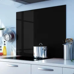 Crédence cuisine fond de hotte verre brillant - Noir l 90 x H 70 cm