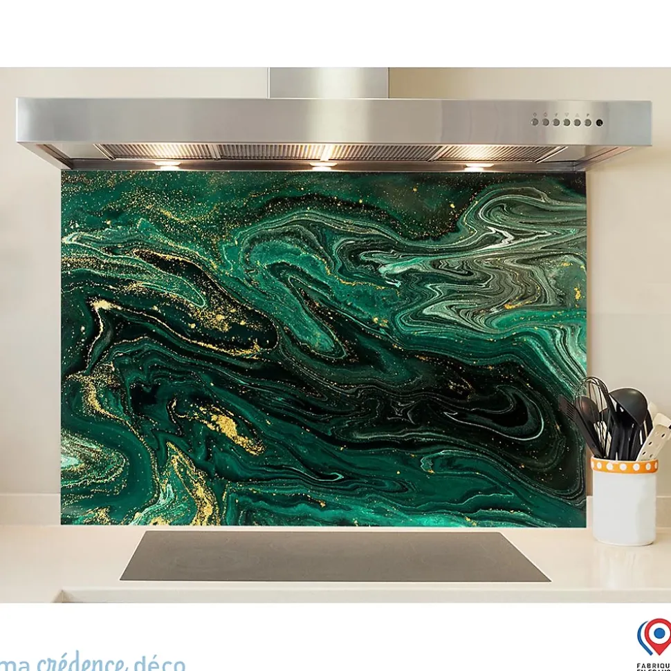 Crédence cuisine fond de hotte Marbre Verone Graphique - Verre trempé - L 90 cm x H 50 cm - MaCrédenceDéco