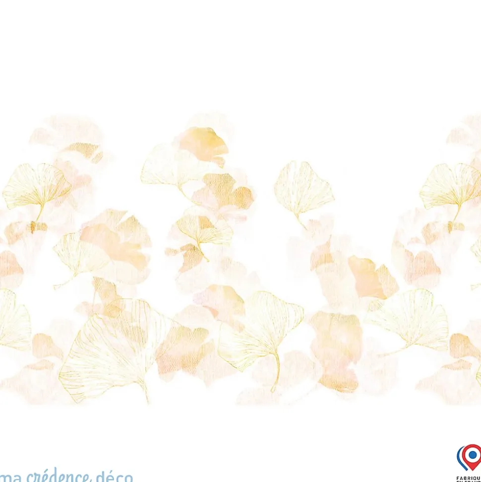 Crédence cuisine fond de hotte Gingkos dorés 1 - Alu composite - L 70 cm x H 60 cm - MaCrédenceDéco