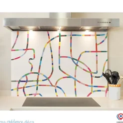 Crédence cuisine fond de hotte Lignes colorées - Alu composite - L 90 cm x H 70 cm - MaCrédenceDéco