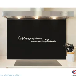 Crédence cuisine fond de hotte Cuisinier, c'est donner une saveur à l'amour 2 - Verre trempé - L 60 cm x H 45 cm - MaCrédenceDéco