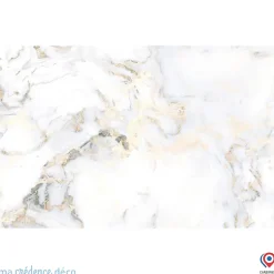 Crédence cuisine fond de hotte Marbre blanc doré - Alu composite - L 70 cm x H 60 cm - MaCrédenceDéco