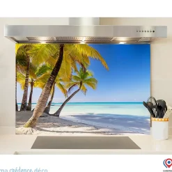Crédence cuisine fond de hotte Palmiers et ciel bleu - Alu composite - L 70 cm x H 60 cm - MaCrédenceDéco