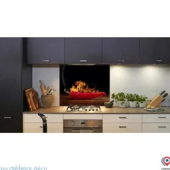 Crédence cuisine fond de hotte Piment rouge 2 - Alu composite - L 70 cm x H 60 cm - MaCrédenceDéco