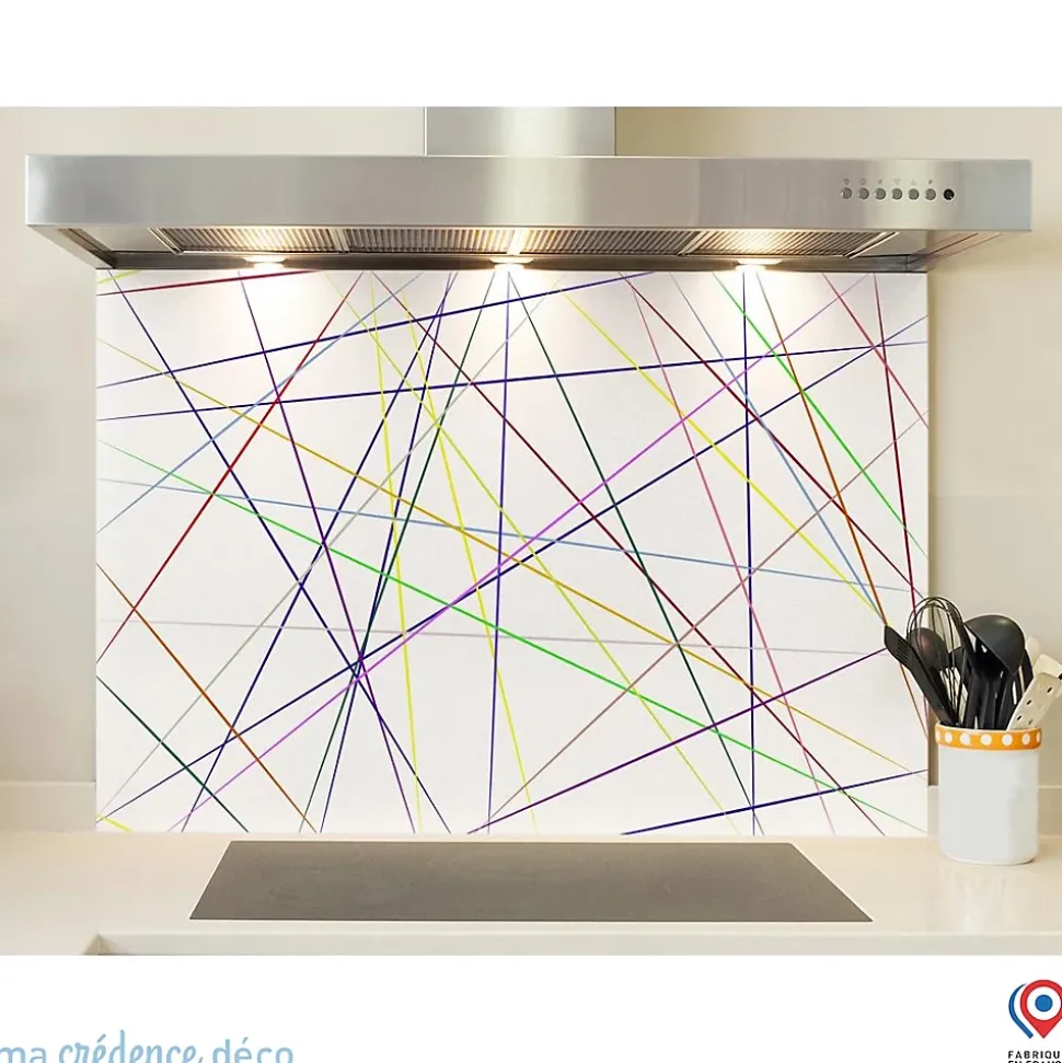 Crédence cuisine fond de hotte Jeux de diagonales colorés - Alu composite - L 90 cm x H 60 cm - MaCrédenceDéco