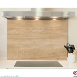 Crédence cuisine fond de hotte Bois brut - Alu composite - L 90 cm x H 50 cm - MaCrédenceDéco