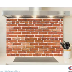 Crédence cuisine fond de hotte Mur briques rouges - Alu composite - L 60 cm x H 45 cm - MaCrédenceDéco
