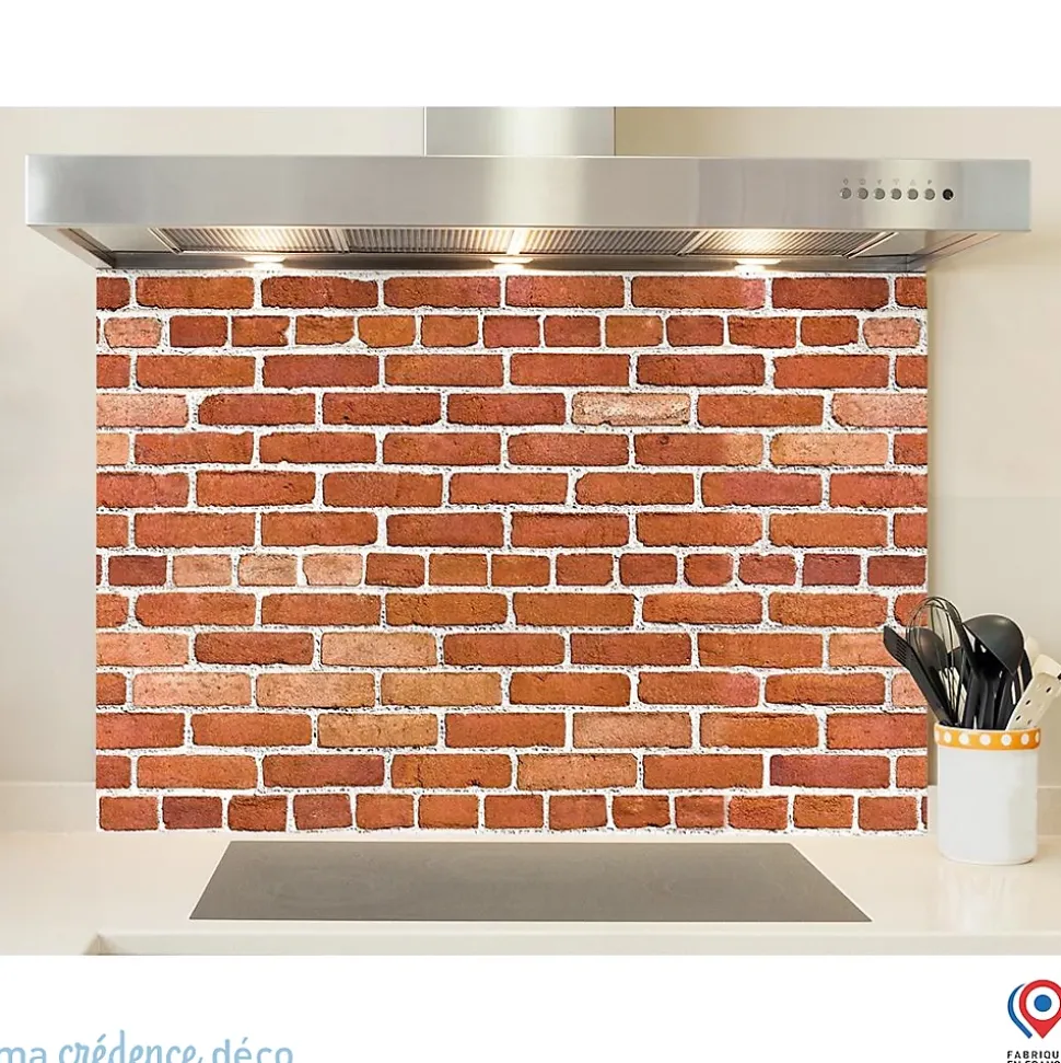 Crédence cuisine fond de hotte Mur briques rouges - Alu composite - L 60 cm x H 45 cm - MaCrédenceDéco